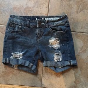 Distressed jean shorts